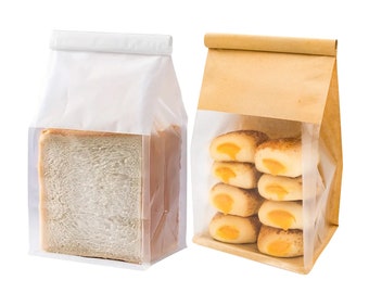 C1174 – 50 Kraft Paper Bakery Tin Tie Bags with Clear Window and Flat Bottom for Pastries, Breads, Cookies, Sweet Treats