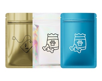100 Single Sided One Color Custom Printing Logo Flat Resealable Zipper Bags with Tear Notch for Samples, Mystery Pack, Favor Bags