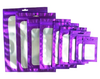 C248-40 - QQ Studio Purple Packaging Bags, Hangable Bags with Window, Food-Safe Bags for Weddings and Parties