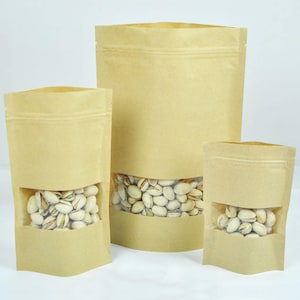 C318- Brown Kraft Paper Resealable  Zipper Seal Stand Up Bags w/ Clear Window (100 Bags/Pack)