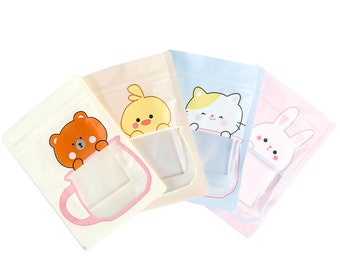 C324 - QQ Studio 6.25" x 9"  Cute Animal Cookie Bags, Plastic Treat Storage Bags, Resealable Favor Bags