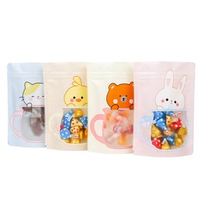C324 - QQ Studio 5インチ x 7インチ 漫画動物包装袋、お菓子やキャンディ用の再封可能なかわいいジッパーバッグ