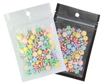 C212- Flat Frosted Clear/Color Poly Plastic Resealable Bags with Round Hang Hole (100 Bags/Pack)