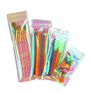 C257 - QQ Studio Clear Holographic QuickQlick™ Packaging Bags with Zipper Seal for Craft Supplies and Accessories (100 Bags/Pack)
