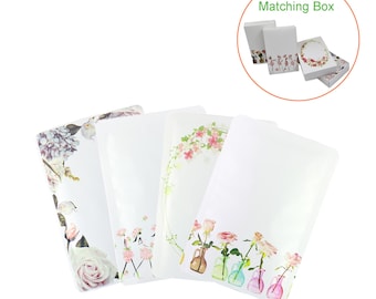 Bolsa de muestra de relleno abierto blanca de 4,72" x 7,09" con estampado de diseño floral, con muescas de rasgado y sellable por calor, 100 bolsas + 10 cajas adicionales a juego