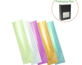 Glossy Double-Sided Color Single-Serving Sample Size Aluminum Foil Open Filling Bags 100 Bags + 10 Black Packaging Box