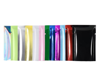 C103- QQ Studio Bolsa plana SlickSeal™ de 3,54 x 5,12 pulgadas, apta para alimentos, con película metálica mate o brillante y muesca de fácil apertura (100 bolsas/paquete)
