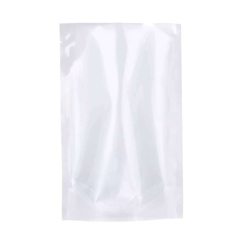 May include: A clear plastic food storage bag with a smooth, shiny surface.