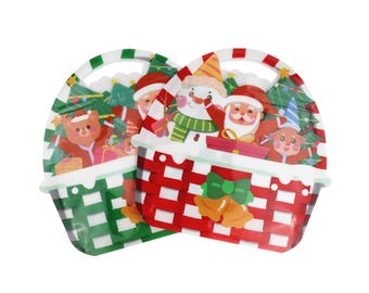 C3396 – 50 Christmas Basket Design Holiday Stand Up Resealable Bags for Gift Giving Treat Favor Pouch with Clear Bottom Gusset