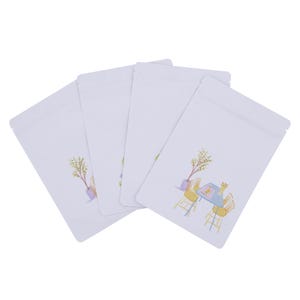 100pcs Matte White Mylar Foil Stand Up Bags with Relaxation Painting for Party Favor and Food Products