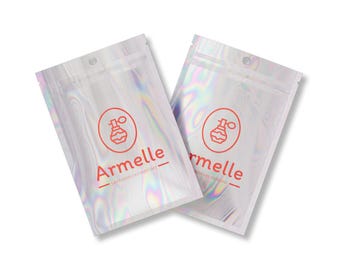 C249-100 Personalisering Anpassad logotyptryck Enkelsidig 1-färgs holografisk metalliserad folie med blixtlåsförsegling Transparent förvaringspåse med bakfönster