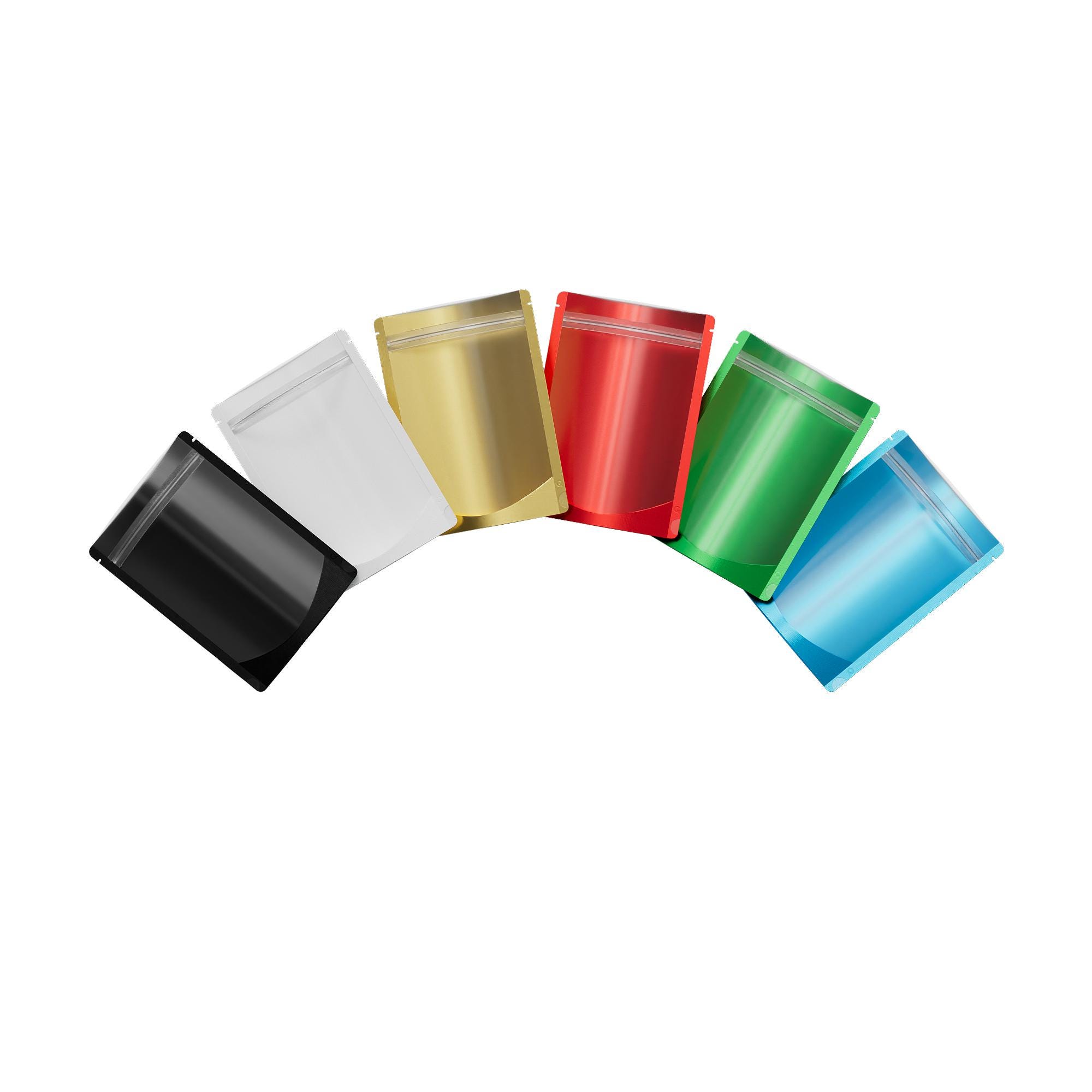 Q3344- Sacs d'emballage en poly plastique transparents avec fermeture à glissière refermable de couleur métallique avec coins arrondis (100 sacs/paquet)