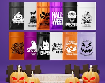 50/100 Bolsas personalizadas con cierre hermético y cremallera para dulces de Halloween, 4 x 6 pulgadas.
