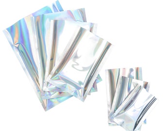 C101 + 103-76 QQ Studio Holographische Kosmetikverpackungsbeutel, Regenbogen-Heißsiegelbeutel für Badesalz und Make-up-Proben