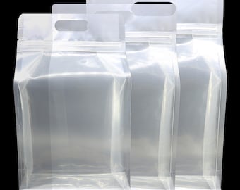 C358 - Clear Poly Plastic Recyclable Food Storage Stand-Up Resealable Flat Bottom Bags with Die-Cut Handle (50 Bags/Pack)