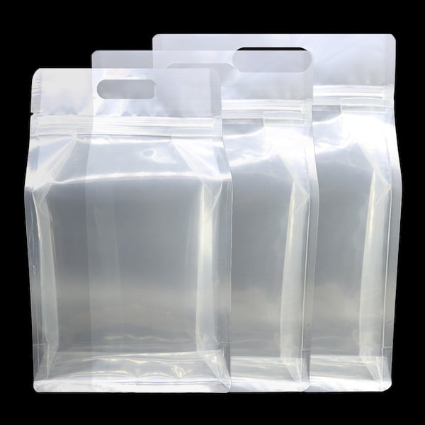 C358 - Clear Poly Plastic Recyclable Food Storage Stand-Up Resealable Flat Bottom Bags with Die-Cut Handle (50 Bags/Pack)