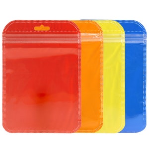 C241- Pack of 100 Clear Front w/ Color Inside / White Backing Flat Plastic Material Front Resealable Bags with Butterfly Hang-Hole