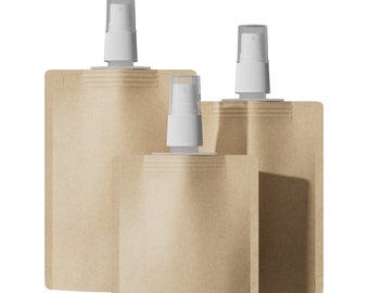 C4429 – Small Travel Size Kraft Spout Fine Mist Spray Bottle, Refillable Liquid Pouch for Facial Moisturizer, Hair Spray, Perfume (50/pack)