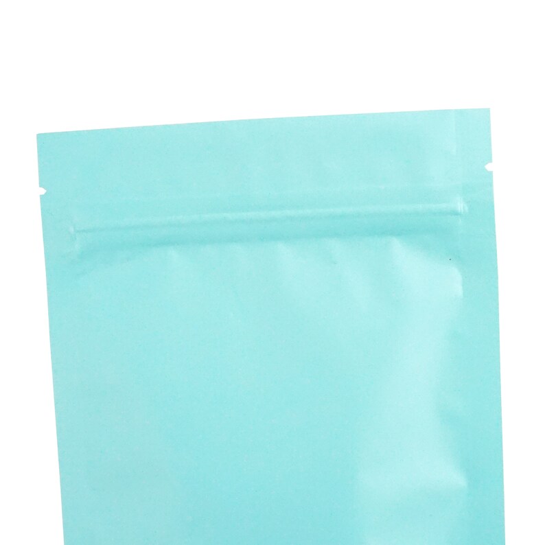 May include: A light blue resealable pouch with a zipper closure.
