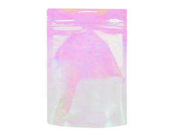 QQ Studio Sample Size Bags for Hair Masks, Holographic Packaging with Zipper, Face Wash Bags (50 or 100 Bags/Pack)
