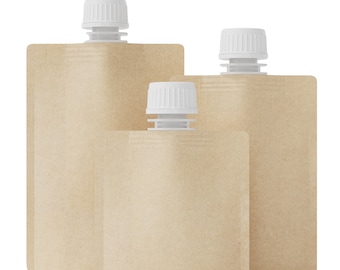 C4419 – 50 Brown Kraft Wide Mouth Bottle Pouch with White Twisted Cap for Snack Gelatin Dessert, Pudding, Drink, Boba