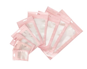 C248-50 - Bolsas de regalo de Mylar rosa QQ Studio, bolsas de regalo de aluminio, bolsas con ventana para cumpleaños y festividades