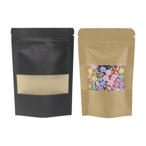 C328- Abgerundete Oberseite Braun Kraft wiederverschließbare Standbeutel mit Sichtfenster (100 Beutel / Packung)