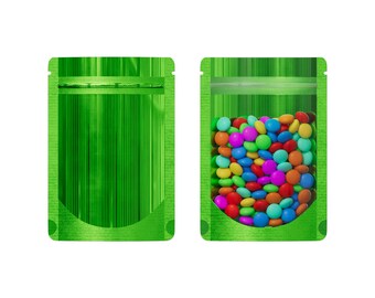 Doorzichtig venster en groene opstaande hersluitbare verpakkingszakken met ritssluiting voor gevriesdroogde snoepjes, Beauty Squeeze Melt-verpakking (meerdere stuks)