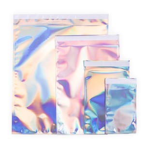 C162- Shiny Silver Holographic Packaging Self-Adhesive Shipping Mailer Bags (100 Bags/Pack)