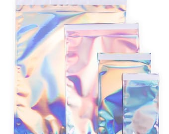 C162 - Bolsas de envío autoadhesivas holográficas plateadas brillantes (paquete de 100)