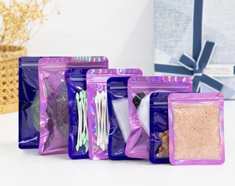 C270 QQ Studio Color Holographischer Effekt mit klarem Fenster, Beauty Bag mit Reißverschluss (100 Beutel pro Packung)