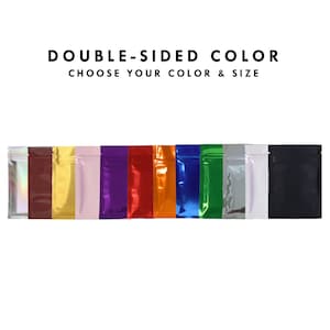 C201- Paquet de 100 sachets double face en aluminium métallisé coloré brillant (format au choix)