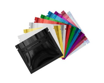 100 Mini Glossy Colored Resealable Zipper Seal Bags with Tear Notch for Small Craft, Jewelry Accessories Sample Size (2.95 inch x 2.56 inch)