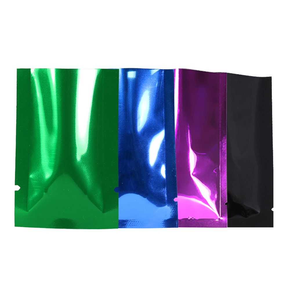 Pack of 100 Mixed Color Open Top Metallized Foil Packaging Sample