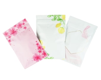 C258 - QQ Studio Designed Mylar Bags, Foil Zipper Seal Pouches for Loose Leaf Tea and Tea Bags, Smell Proof (100 Bags)
