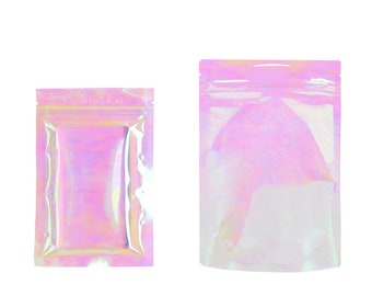 C257-319 QQ Studio 100 Bolsas de belleza holográficas iridiscentes resistentes al agua Stand Strong™ y QuickQlick™ (Opciones de estilo y tamaño)