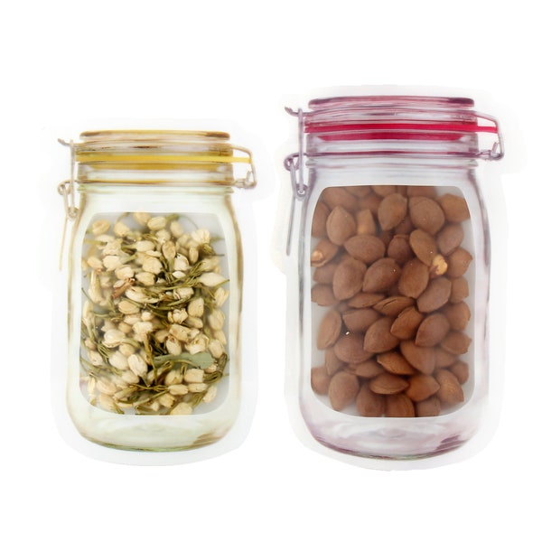 C343 - Pack of 100 Translucent Glass Jar Canister Design Stand Up Food Safe Pouch (Chosen Color & Size)