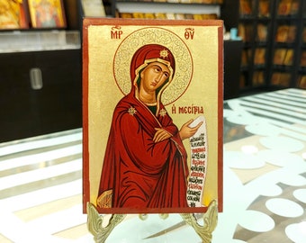 Christian Icon of Mother of God Mesitria, Handmade Byzantine Orthodox Icon, Catholic Icon