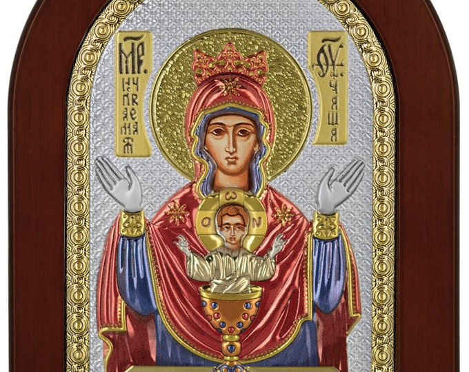 Virgin Mary Holy Grail Orthodox Icon Greek Silver 925 Icon