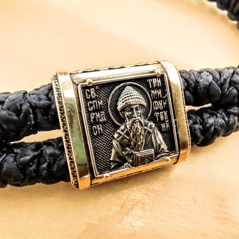 Exclusive Bracelet Saint Spyridon 14K Gold Pendant, Exclusive Prayer Rope Jewelry image 2