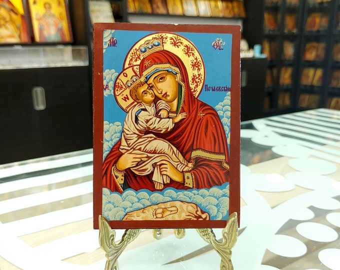 Mother of God Pochaevskaya Icon, Orthodox Icon, Virgin Mary Icon, Theotokos Icon, Handmade Icon, Catholic Icon, Russian Icon, Greek Icon