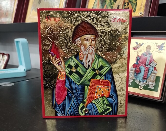 Saint Spyridon Icon 24K Gold Hand Painted Orthodox Icon