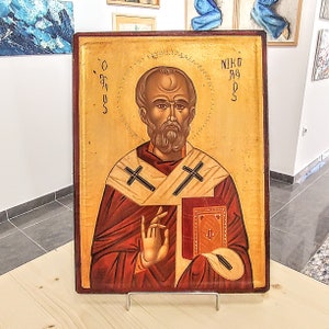 Saint Nicholas Icon, Handpainted Icon, Orthodox Icon, Handmade Icon, Catholic Icon, Old Wood Icon, Byzantine Icon, Egg Tempera Icon
