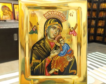 Mother of God Amolyntos Hand Painted 24k Gold Orthodox Icon