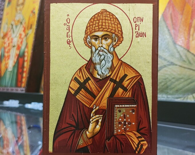Saint Spyridon Hand Painted Greek Orthodox Icon