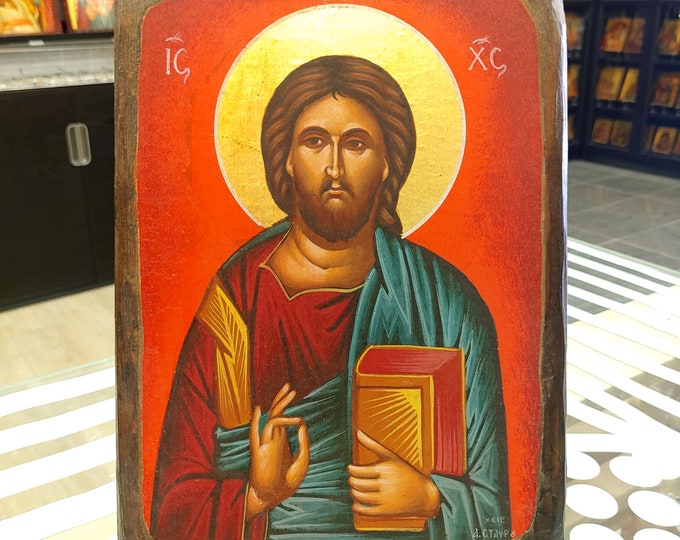 Jesus Christ Icon, Orthodox Icon, Handpainted Icon, Handmade Icon, Religious Icon, Catholic Icon, Pantokrator Icon, Russian Icon