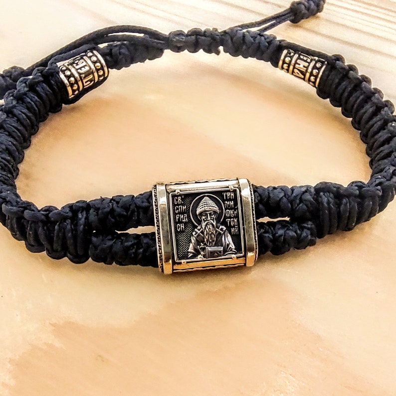Exclusive Bracelet Saint Spyridon 14K Gold Pendant, Exclusive Prayer Rope Jewelry image 9
