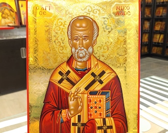 Saint Nicholas Hand Painted 24K Gold Orthodox Icon