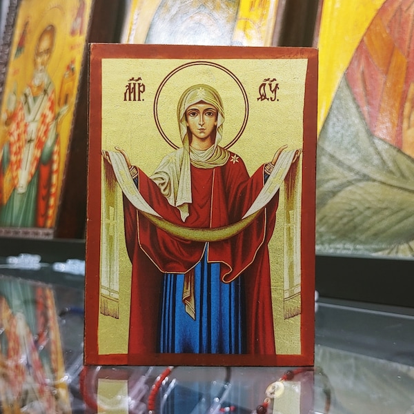 Mother of God Holly Belt Handpainted Handmade Orthodox Icon