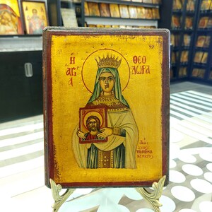 Saint Theodora Avgusta Handpainted Christian Icon, Orthodox Handmade Icon Antique Style